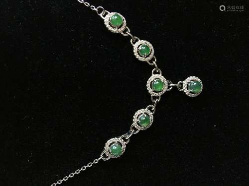 All natural Emerald inlaid Silver Necklace