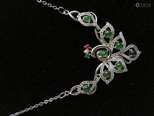 All natural Emerald inlaid Silver Necklace