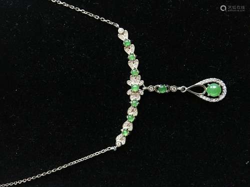 All natural Emerald inlaid Silver Necklace