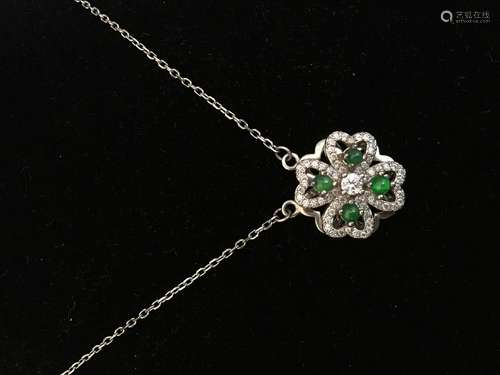 All natural Emerald inlaid Silver Necklace