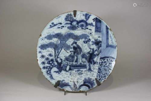 Delft Keramik-Platte, mit chinesischem Motiv, von Gerrit Kam, um 1700, GK Monogramm auf der