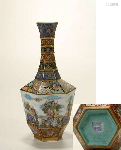 AN ENAMEL PAINTED VASE/ EIGHT IMMORTALS