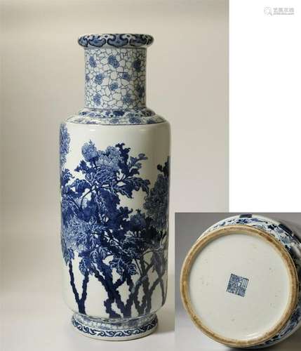 ANTIQUE BLUE/WHITE FLORAL VASE