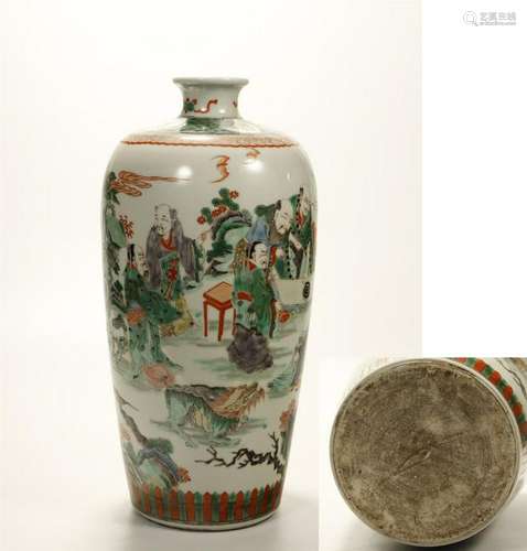 A NICE PAINTED WUCAI VASE/ FIGURES