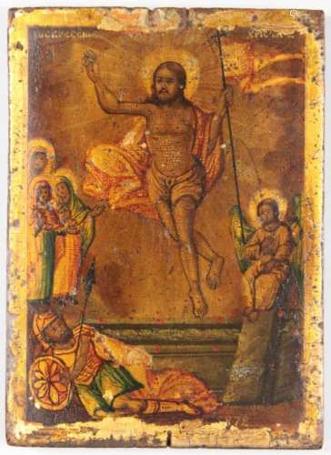 Auferstehung Christi, kleine Ikone, Russland 18./19. Jh., Holztafel, Tempera auf Kreide- und