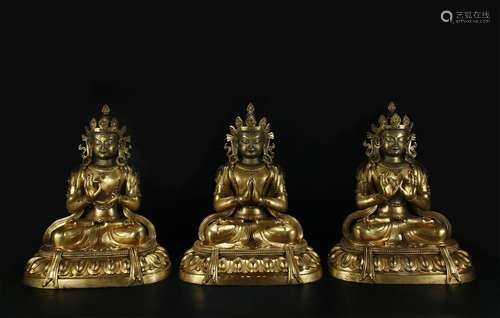 3X GILT BRONZE THREE GENERATIONS BUDDHA STATUE