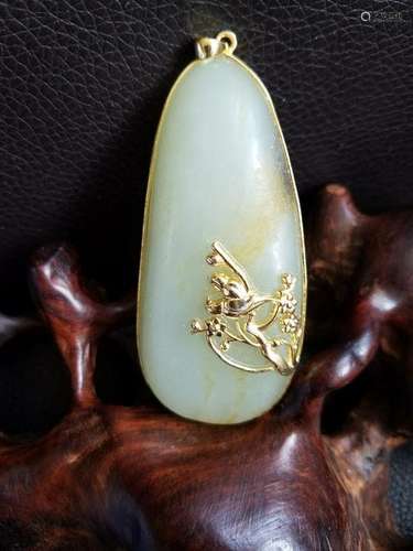 All natural Hotan jade inlaid silver Pendant