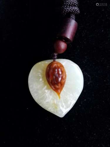 All natural Yellow white old jade Pendant