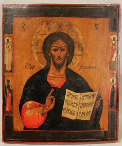 Christus Pantokrator, Ikone, Russland, 18. / 19. Jh., Holztafel mit zwei Rückseitensponki, Tempera