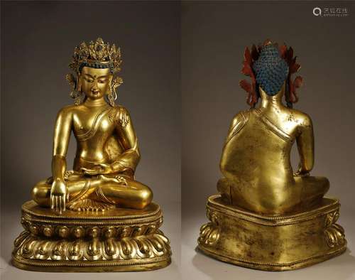 ANTIQUE GILT BRONZE FIGUER OF SAKYAMUNI