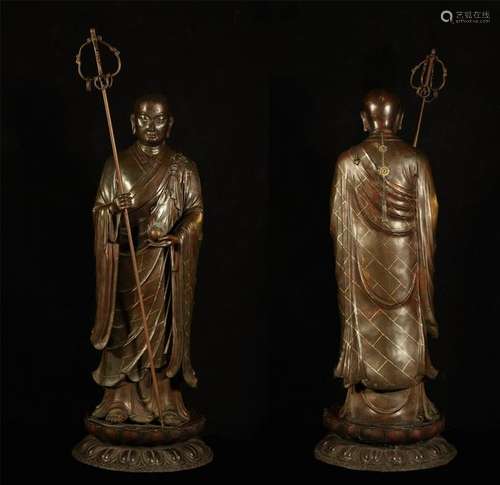 ANTIQUE BRONZE DI-ZHANG BODHISATTVA FIGURE