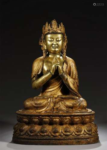 ANTIQUE GILT BRONZE FIGURE OF SAKYAMUNI