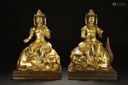 PAIR OF GILT BRONZE FIGURE OF MANJUSRI NAMASAMGITI