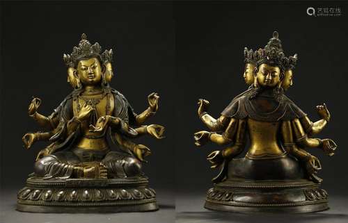 ANTIQUE GILT BRONZE BUDDHIST DEITY FIGURE