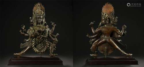 ANTIQUE GILT BRONZE FIGURE OF BUDDHIST DEITY