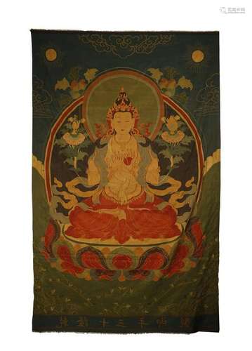 ANTIQUE VERY LARGE SIZE TIBETIAN THANGKA