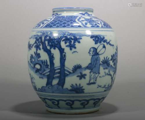 A BLUE/WHITE STORY JAR