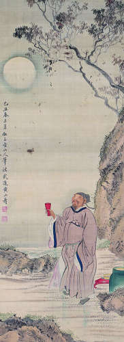 黄山寿 赏月图 立轴 绢本