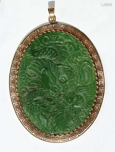 Carved Chinese Spinach Jade Plaque