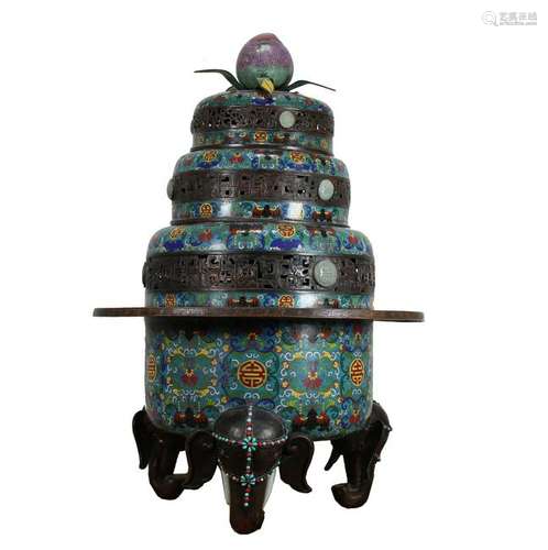 Large Antique Chinese Cloisonne Elephant Censer