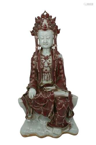 Large Antique Chinese Longquan Glazed Guanyin