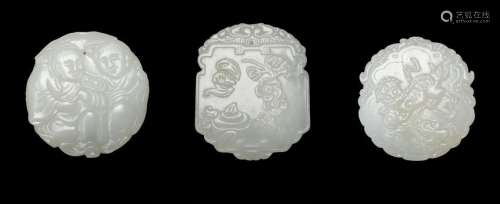 (3) Chinese Carved White Jade Pendants