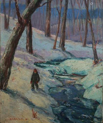 Karasek, Early 20th C. Man in Winter Landscape