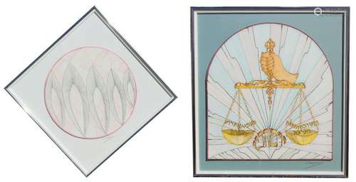 (2) J. Schwart Judaica Colored Pencil Drawings