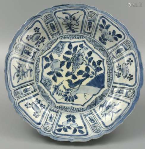 Chinese Blue & White Charger w/ Birds,Ming D.