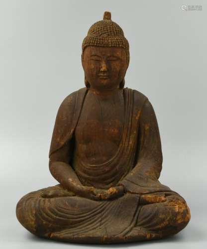 Wood Carving of Seated Meditating Buddha,17-18th C