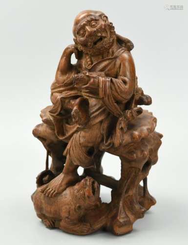 Chinesee Bamboo Carved Contemplative Lohan,19th C.