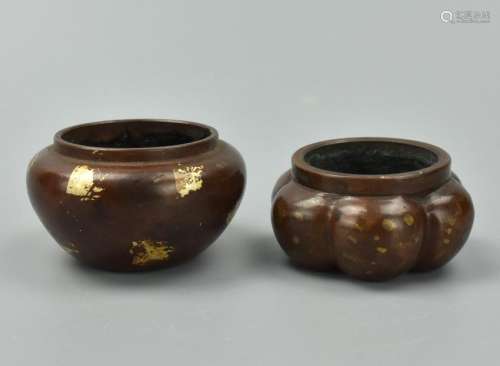 (2) Two Small Chinese Gilt Bronze Censers,20th C.
