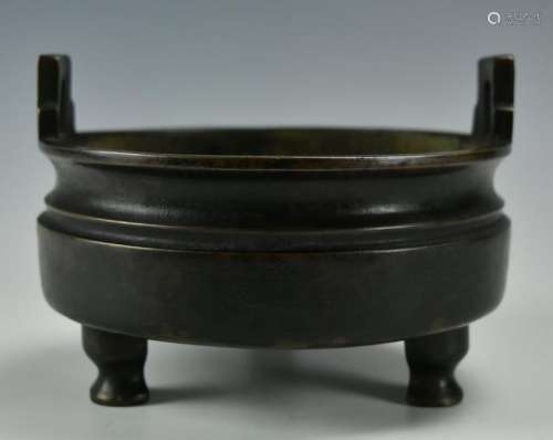 Chinese Circular Bronze Tripod Censer,18-19th C.