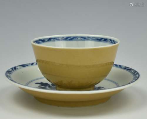 Chinese Yellow Glaze B & W Cup and Saucer,18th C.