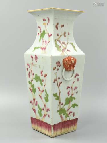 Chinese Famille Rose Squared Vase,19th C.