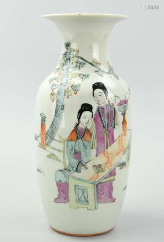 Chinese Famille Rose Vase w/ Women ,19th C.