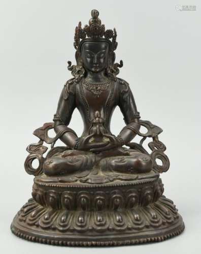A Seated Bronze Buddha, Double Lotus w. Medicine