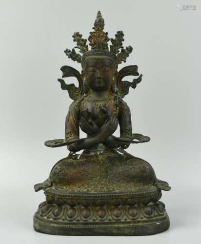 Chinese, Seated, Crowned, Bronze Buddha, Qing D.