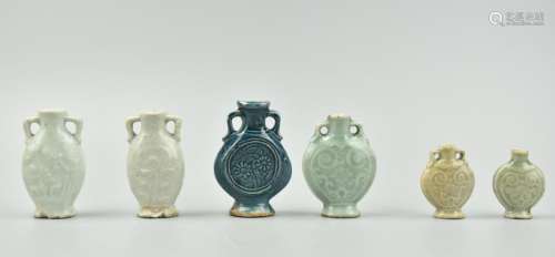 (6) Colored Glazed Moon Flask Snuff Bottles,19th C