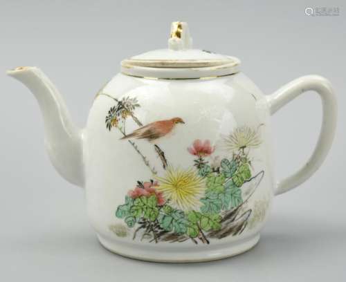 Chinese Famille Rose Teapot w/ Bird &Flower,20th C