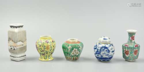 Group of (5) Miniature Chinese Bottles, 19-20th C.