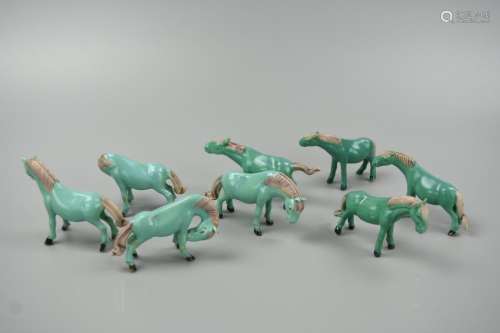 (8) Turquoise Porcelain Horses in Varied Poses