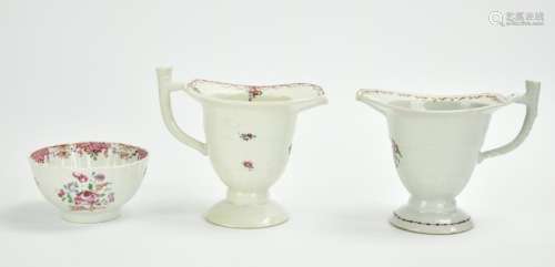 Pair of Famille Rose Cream Pitcher w/ bowl,19th C.