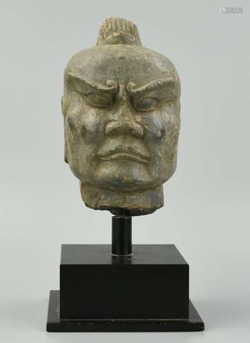 Chinese Stone Carved Head of a Stern Male Face