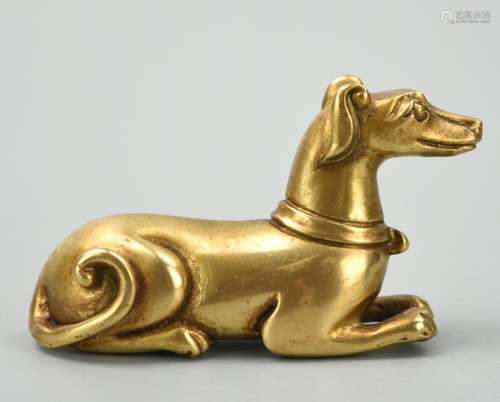 Chines Gilt Bronze Figure of Greyhound,Qing D.