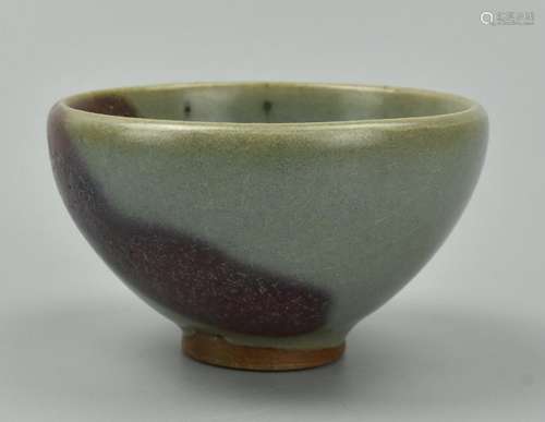 Chinese Jun Ware Cup: Bluish-Blue & Red Splash