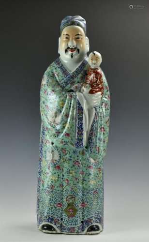 A Large Porcelain Figure of Man & Child,ROC Period