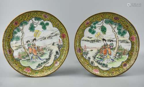 Pair of Chinese Canton Enamel Glazed Plates,19th C