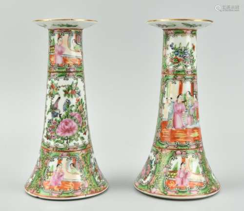 Pair of Chinese Canton Glazed Candle Sticks,19th C