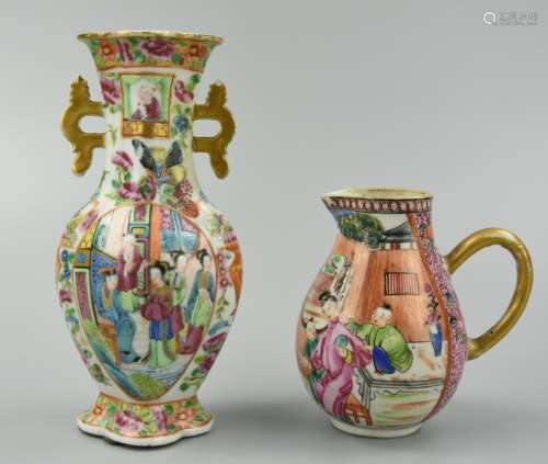 Chinese Canton Glazed Jug &Quatrefoil Vase,18th C.